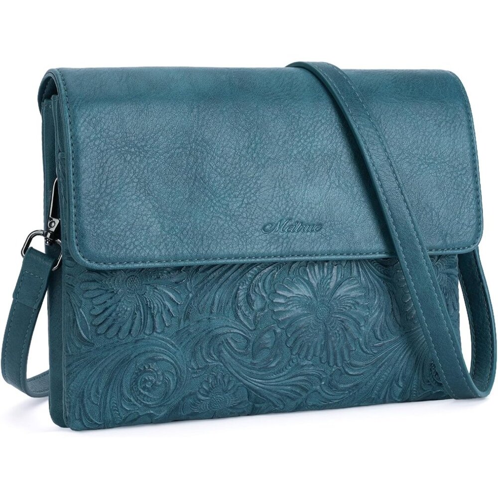 〽️Women Blue Vegan Leather Cell Phone Purse with Adjustable Strap Crossbody Bag